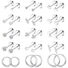 30pcs 18K Gold Plated Hypoallergenic Flat Back Stud Earrings Set, Small Stainless Steel Screw Back Earrings For Women