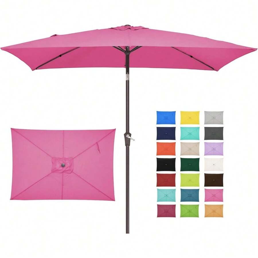 6.5x10 Ft Rectangular Patio Umbrellas Outdoor Market Umbrella With Push Button Tilt And Crank, Rectangle Table Umbrella 6 Sturdy Ribs UV Protection For Pool Garden Backyard Deck, Red - 玫瑰粉紅 - 查看 1