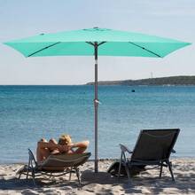 6.5x10 Ft Rectangular Patio Umbrellas Outdoor Market Umbrella With Push Button Tilt And Crank, Rectangle Table Umbrella 6 Sturdy Ribs UV Protection For Pool Garden Backyard Deck, Red - Aqua Sky - View 4