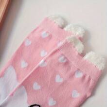 Sanrio 1Pair Sanrio Short Socks Featuring Hello Kitty In A Striped Heart Design, Perfect For Spring And Summer, Cute And Versatile For Casual Wear.