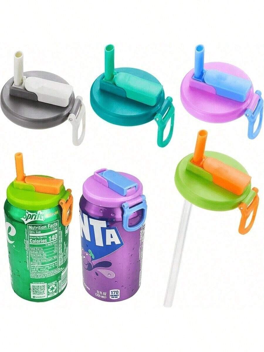 1pc Color Soda Can Lids With Straw,Silicone Straws Soda ​Can Covers,Straw Soda Can Lid, Reusable For Can Covers For Soda, Beverage, Juice,Seltzer - Multicolor - View 1