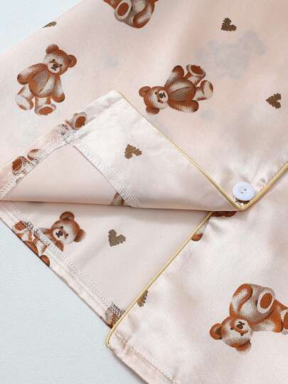 Bear Print Ox Cloth Short Sleeve Shorts Pajama Set view 8