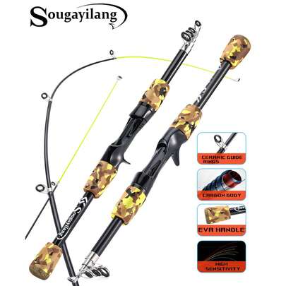 SOUGAYILANG 碳纤维鱼竿，带陶瓷导环，舒适手柄，便携设计 - 1.5米/4.92英尺，淡水抛竿