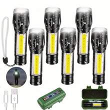 Rechargeable LED Flashlight 10 Pack, Tactical Flashlight With XPE+COB Light, Portable LED Flashlight With 5 Light Modes, Hiking, Running, Emergency Use In Power Outages - Black - View 1