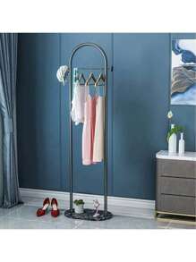 1 Pc Standalone Clothes Hanger - Vertical Space-Saving Clothes Rack For Bedroom And Living Room, Metal Frame With White Shelf, Portable Design For Easy Organization, Portable Garment Rack