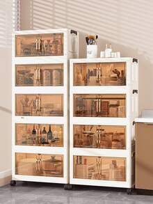 1 件 45 厘米/17.7 英寸宽折叠收纳柜，1-5 层可选，加厚双门带轮，免工具家用整理架，用于存放衣服、玩具，塑料可折叠储物柜