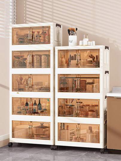 1 件 45 厘米/17.7 英寸宽折叠收纳柜，1-5 层可选，加厚双门带轮，免工具家用整理架，用于存放衣服、玩具，塑料可折叠储物柜