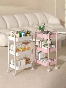 1 Stylish Thickened Multifunctional Carbon Steel Storage Cart, A Mobile Storage Cart For Cosmetics, Toys, And Snacks That Does Not Require Installation, A Durable And Sturdy Storage Cart For Household Use, Suitable For Portable Storage In Living Rooms, Kitchens, Bedrooms, Study Rooms, And Balconies