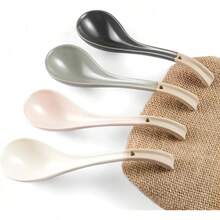 Non-Slip Bottom, For Japanese Ramen, Chinese And Vietnamese Wonton, Noodle Soup Spoons,Asian Ceramic Soup Spoon, With Long Handle Easy To Hold - V38 - 查看 1