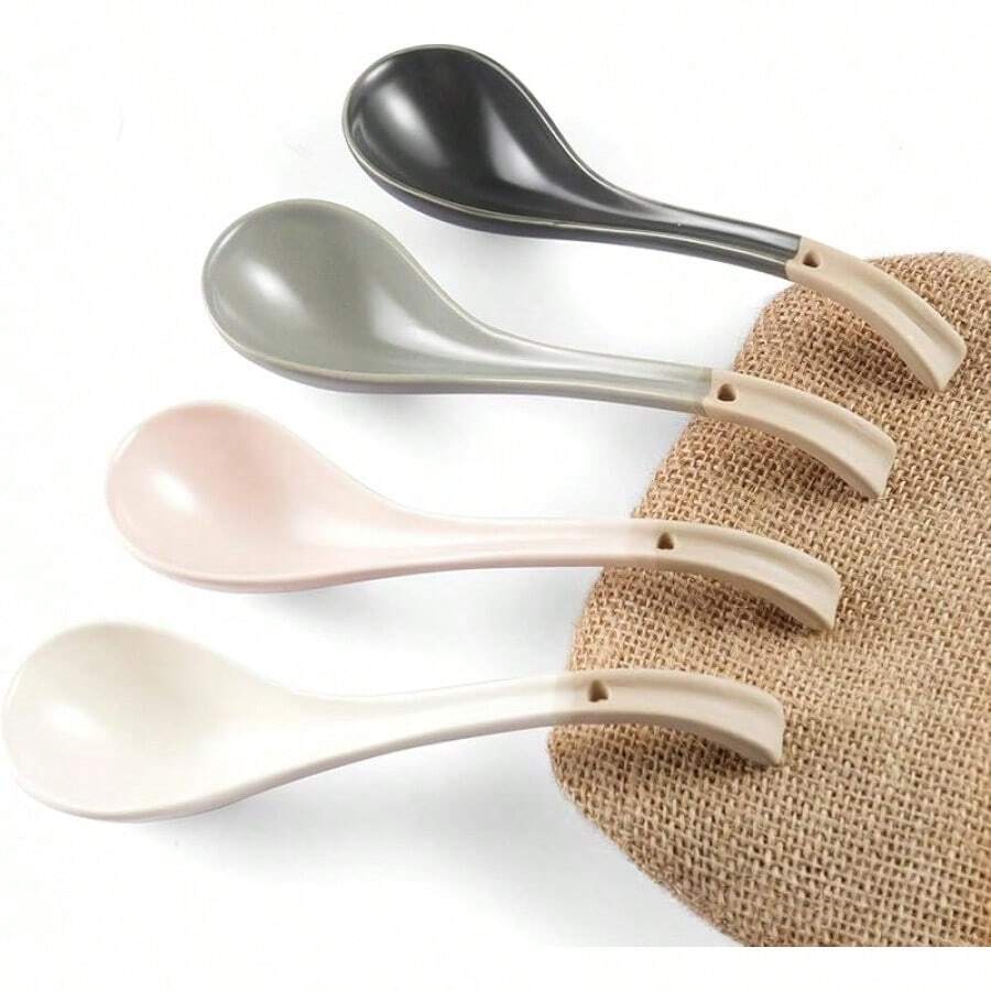 Non-Slip Bottom, For Japanese Ramen, Chinese And Vietnamese Wonton, Noodle Soup Spoons,Asian Ceramic Soup Spoon, With Long Handle Easy To Hold - V38 - 查看 1