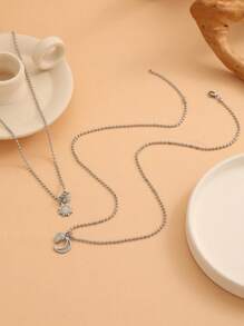 ATLVXJL 2 pièces/Set Couple Lune et Soleil Phosphorescent Pendentif Magnétique Chaîne en Acier Inoxydable avec Perles, Convient pour le Port Quotidien et Cadeau de la Saint-Valentin