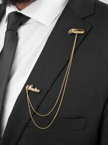 1 szt. Spersonalizowana spersonalizowana broszka z podwójnym łańcuszkiem z imieniem, niestandardowa broszka z literą angielską, elegancka spersonalizowana broszka z imieniem, broszka z łańcuszkiem z imieniem unisex, kolor złoty/srebrny, prezent na Dzień Ojca/brazylijskie Walentynki, odpowiednia na formalne okazje, takie jak wesela, imprezy, ukończenia szkół