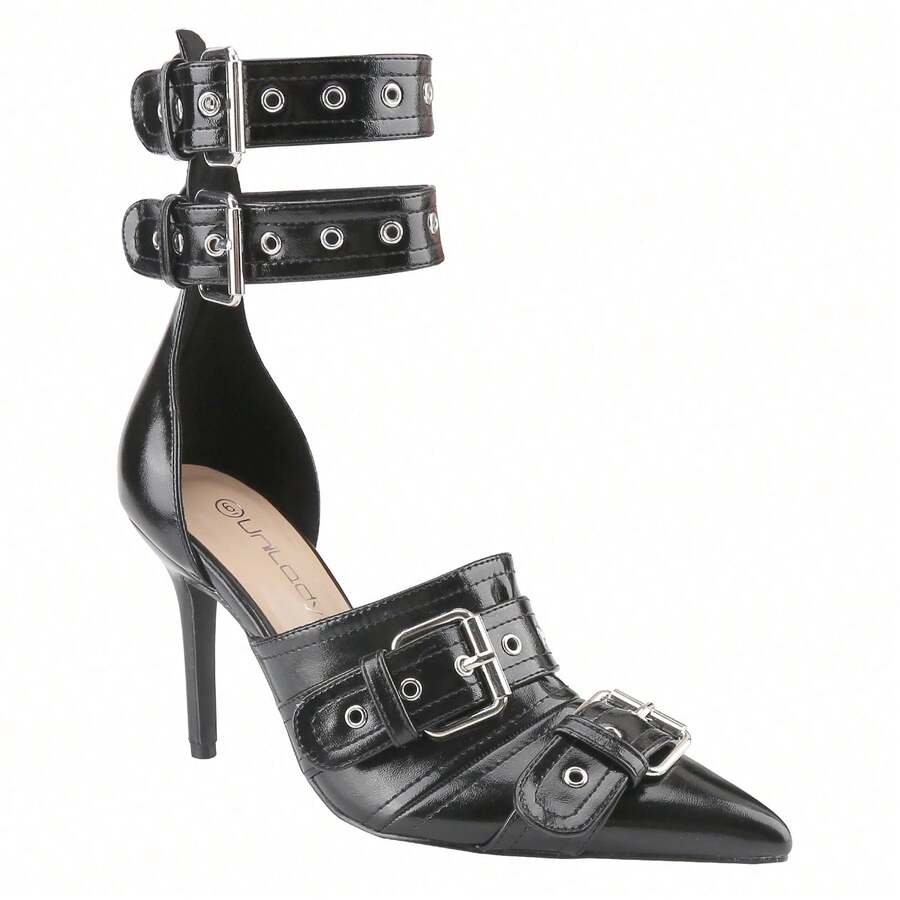 BELOVELY[LACEY-23]Women's High Stiletto Buckle  For Women Slingback With Straps Point Toe Casual Dress Shoes - 黑色 - 查看 1