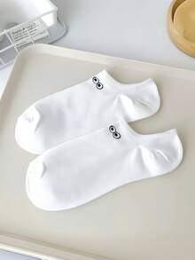 5 Pairs Women's Lightweight Cute Cartoon Pattern Breathable Invisible Ankle Socks, Summer - White - View 3