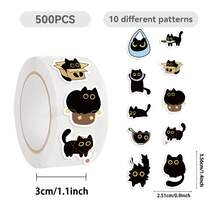 500 piezas Pegatinas de gatitos negros pequeños - Calcomanías autoadhesivas de PVC para portátiles, botellas de agua, teléfonos - Pegatinas de cumpleaños perfectas para decoración de portátiles Pegatinas de dibujos animados