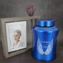 Large Cremation Urns For Adult Human Ashes, Angel Wings In Loving Memory Decorative Funeral Burial Urn For Male Female Ashes With Velvet Bag - Navy Blue - View 9