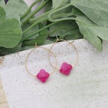 时尚女士不锈钢幸运花天然石人造水晶环状耳环，适合日常佩戴