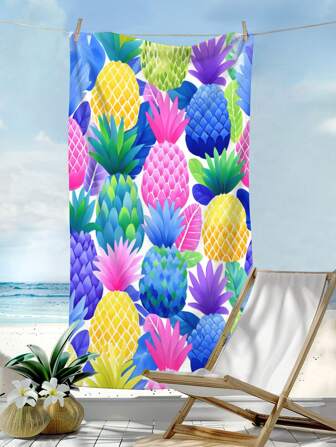 1pc Colorful Pineapple Pattern Beach Towel, Microfiber Rectangular Printed Beach Wrap Beach Mat Bath Towel