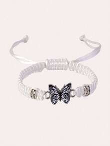 1pc Butterfly Bracelet Women's Butterfly Pendant Woven Bracelet Is Adjustable - Black - View 5