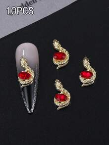 10 件小蛇美甲饰品钻石镶嵌金属蛇形美甲用品个性化美甲 3D 红黑色美甲宝石适合 DIY 美甲沙龙和个人使用 - 彩色 - 查看 12