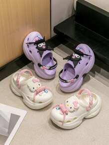 Sanrio 3 piezas Zapatillas perforadas con personajes de Sanrio, zapatos de agua para exteriores para mujeres