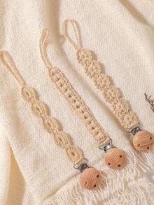 3Pcs/Pack Pacifier Holders With Elastic Band | Baby Pacifier Chain Clips |Universal Holder Soother Clips With Beechwood Clasp For Baby Teething Toys Teethers | Ideal Baby Gift For Boy For Girl - Multicolor - View 6