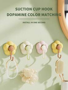 1/3/61PCS Flower-Shaped Suction Cup Hooks, No Need To Punch Holes, Strong Adhesion, Household Bathroom Door Hooks Vacuum Traceless Hooks Bathroom Storage, Strong Load-Bearing Door Traceless Clothes Hooks Bathroom Towel Hooks