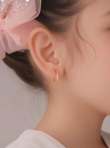 1 Pair 925 Sterling Silver Hypoallergenic Pink Zirconia Embedded Hoop Earrings For Children, Gift Box, Gift For Kids, Young Girls, Birthday Gift For Friends, Back To School