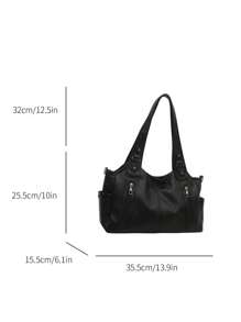In 2025, The New Fashion Classic Joker Solid Color Large-Capacity Retro Pu Fabric Shoulder Tote Bag Is Suitable For Shopping.In 2025, The New Fashion Classic Joker Solid Color Large-Capacity Retro Pu Fabric Shoulder Tote Bag Is Suitable For Shopping., Fashionable Tote Bag With Zipper, Tote Bags For Ladies