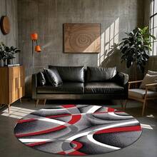 1件装现代时尚圆形地毯，灰色和红色抽象几何图案，可水洗，易清洁，舒适美观，适用于客厅、卧室、办公室、玄关、宿舍等场所，家居装饰地毯 - 彩色 - 查看 5