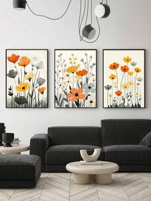 Set Of 3 Whimsical Poster, Soft Palette Wall Arts, Botanical Art Prints, Vibrant Flowers Canvas Print Wall Arts, Abstract Petals Canvas Modern Artwork, Nature Inspired Wall Arts, Wall Art, Room Aesthetic, Posters, Ideal Gift, Optional Framed ,Wall Art With Frame - 3Pcs/Set - View 9