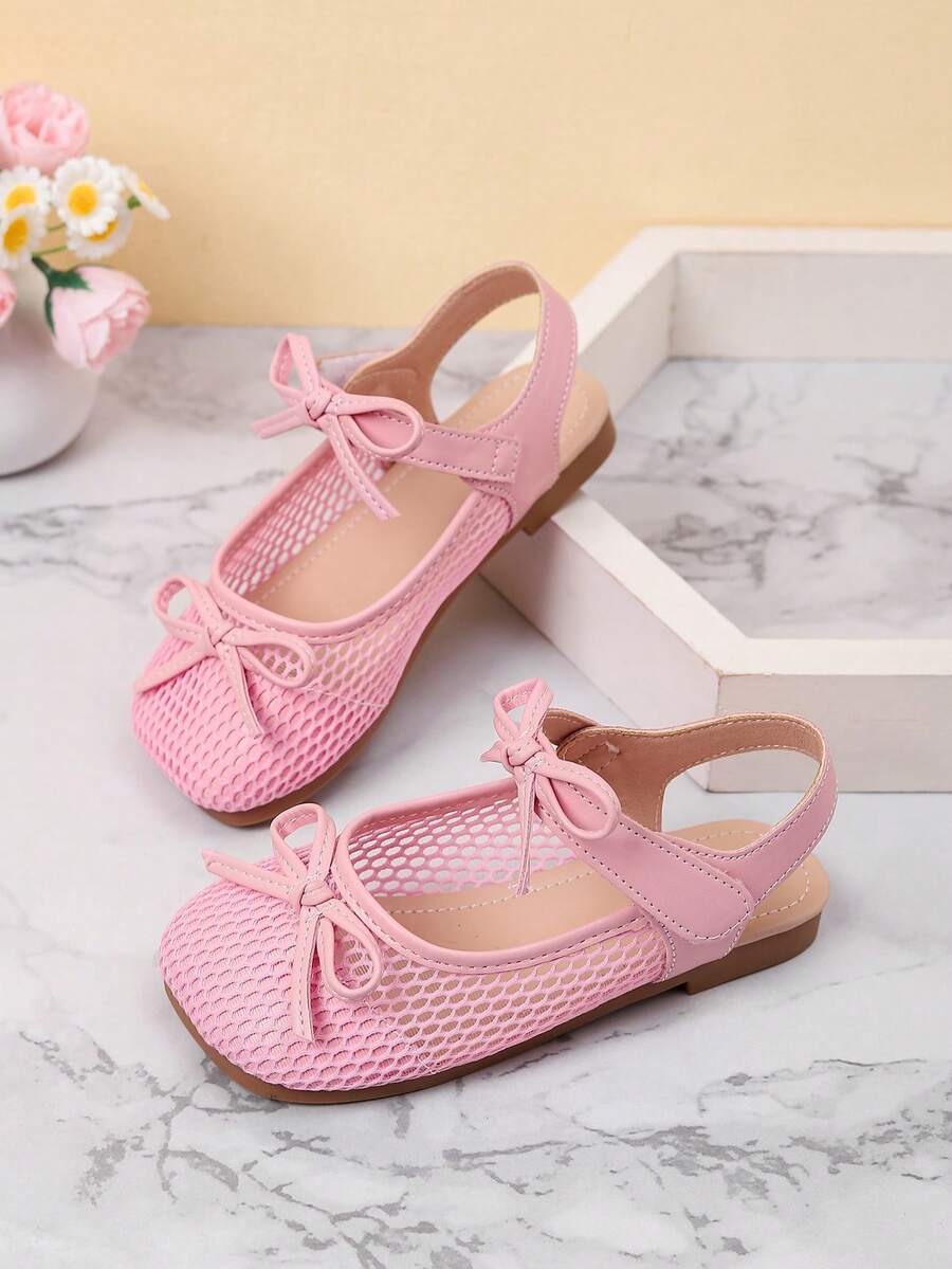 صنادل إصبع مغلقة للبنات، أحذية أميرة للأطفال ذات قاع ناعم مزينة بالشبكة والفيونكة