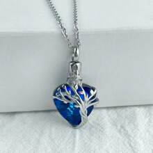Tree Of Life Urn Necklace For Ashes Heart Cremation Jewelry Stainless Steel With Blue/Purple Crystal With Funnel Filler Memorial Jewelry Gifts For Human Pet