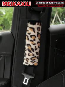 MEIKAXIU 1 Cặp vỏ bọc dây an toàn ô tô bằng vải nhung giả da báo, mềm mại và tinh tế, có 5 màu, phụ kiện dành cho nữ - Thú nhồi bông báo mới - Xem 6