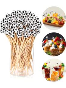 50 pièces Cure-dents de football, piques à cocktail en bambou pour les apéritifs, la garniture des desserts, des fruits, des charcuteries, des sandwichs et des hamburgers. Brochettes décoratives pour mariage, fête et fournitures scolaires.