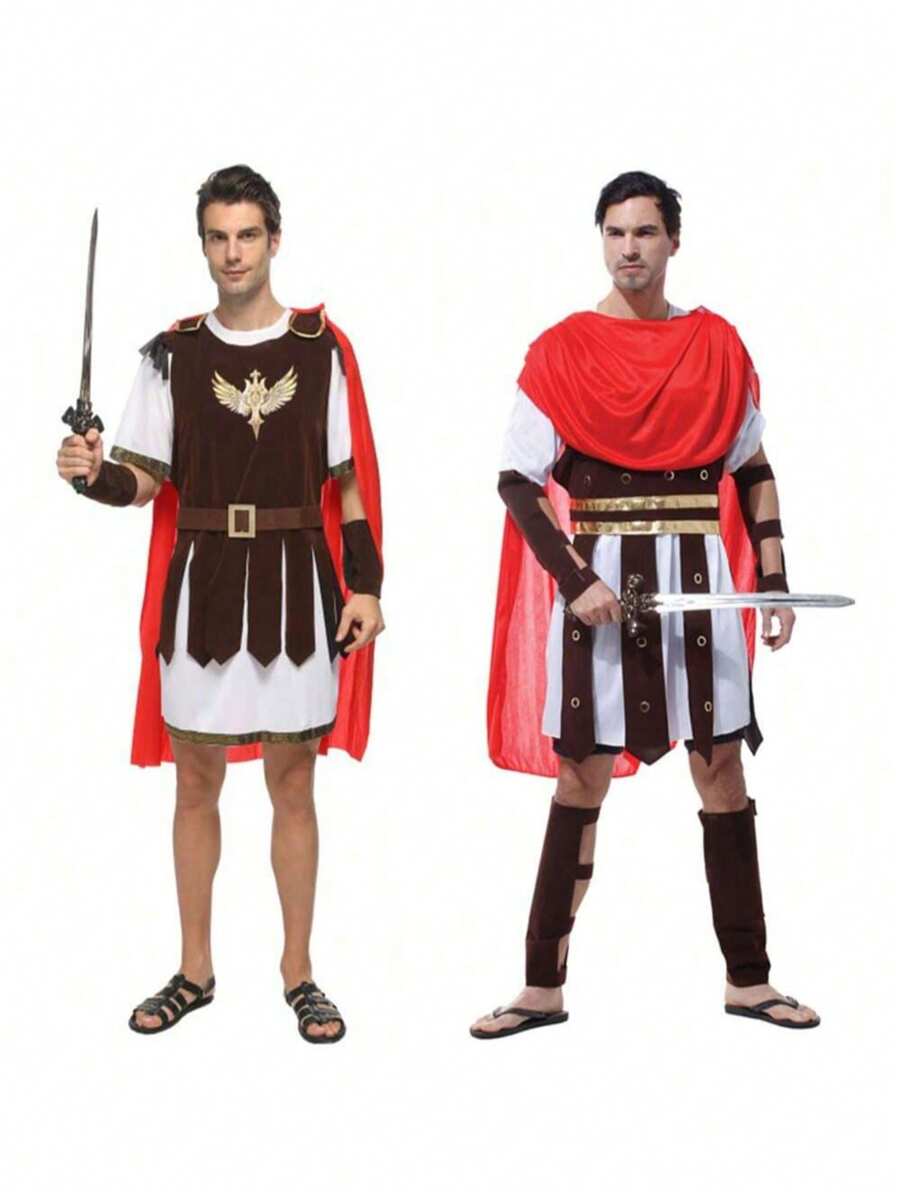 Disfraz de Guerrero Romano Gladiador para Hombres, Conjunto de Guerrero Real Romano Antiguo Italiano, para Carnaval, Fiesta de Disfraces (Nota: Solo Ropa, Sin Accesorios en Muñecas y Piernas, Sin Armas)