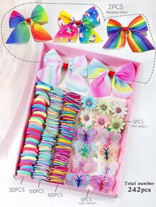 242pcs Girls Assorted Cute Sunflower Hairclips, Tulle Bows Scrunchies, Simple Elastic Hair Ties & Bands, Fashion Hair Accessories For Daily Use