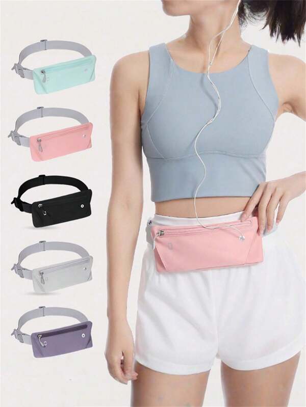 1Pc Mini Running Waist Bag, Sports Belt Bag, Mobile Phone Bag, Men's And Women's Waist Bags With Earphone Hole, Lightweight Portable Gym Sports Fitness Bag, Zipper Closure, Casual Waist Pack With Adjustable Shoulder Straps, Durable Fabric, Suitable For Gym, Cycling, Hiking, Running, Outdoor Activities