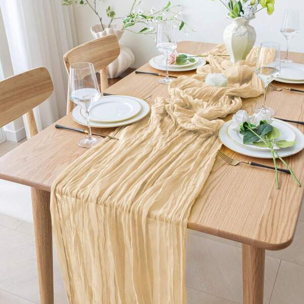 1pc Cheese Print Bohemian Sheer Table Runner,Vintage Rustic Transparent Table Scarf Suitable For Wedding Party, Bridal Shower, Baby Shower, Long Table Decor