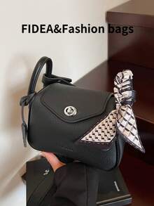 Túi đeo chéo một bên vai thời trang cho nữ, thiết kế vân da PU màu trơn tối giản, quai xách quấn khăn, phụ kiện trang trí bằng kim loại, sức chứa rộng rãi, thích hợp khi đi du lịch, mua sắm, hẹn hò, đi làm, đa năng - màu đen - Xem 3