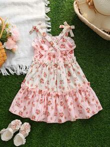 Sleeveless Ditsy Floral Ruffle Layered Sweet Cake Dress For Baby Girl - Multicolor - View 2