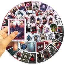 50pcs Gothic Style Stamp Stickers Value Pack Cute Cartoon Stickers Cool Anime Stickers Handbook DIY Decoration Stickers Waterproof And Durable Mobile Phone Case Decoration Stickers