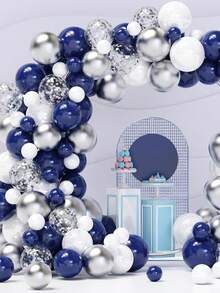 120 个海军蓝、银色金属和五彩纸屑混合乳胶气球套装，适合生日、毕业典礼、父亲节和其他主题派对。 - 藏蓝色 - 查看 6