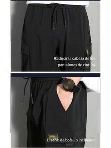 Joggers de hombre estilo Hip Pop Multibolsillos Cintura con cordón Street Style - Negro - Ver 7