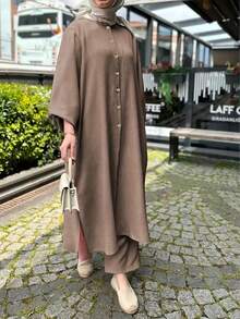 优雅纯色简约优雅服装，适合假期、家居和办公室 - 棕色 - 查看 3