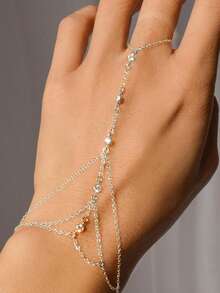 1 قطعة خاتم معدني مرصع بالراين ستونات سوار للإصبع، بسيط وعصري