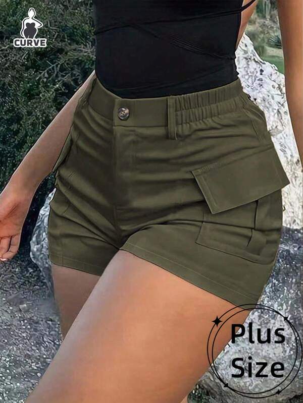 大码女式夏季服装 - 辣妹风格纯色高腰短款休闲海滩度假户外运动工装裤，直筒裤，适合日常休闲、通勤、户外度假