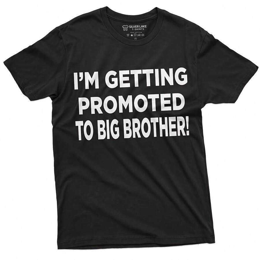 Men's Getting Promoted To Big Brother T-Shirt  New Baby Tee  Baby Shower Shirt  Baby Announcement Tee ___220g High-Quality Pure Cotton T-Shirt With Minimalist Printing, Soft And Breathable Fabric, Comfortable And Loose, Suitable For All Day Wear, Suitable For Office Casual Wear, Spring And Summer Daily Appearance, Elegant And Youthful Design - Black - View 1