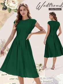 Vestidos de cóctel elegantes para mujer, vestidos de fiesta vintage de corte A, vestidos de noche midi de manga corta con bolsillos.