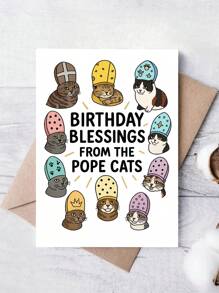 1 PIEZA Tarjeta de felicitación de cumpleaños con diseño de gato con mitra del papa, ilustración adorable, en blanco por dentro, bendiciones humorísticas, regalo para amantes de las mascotas, hombres, mujeres y amigos, tarjeta de cumpleaños felina única